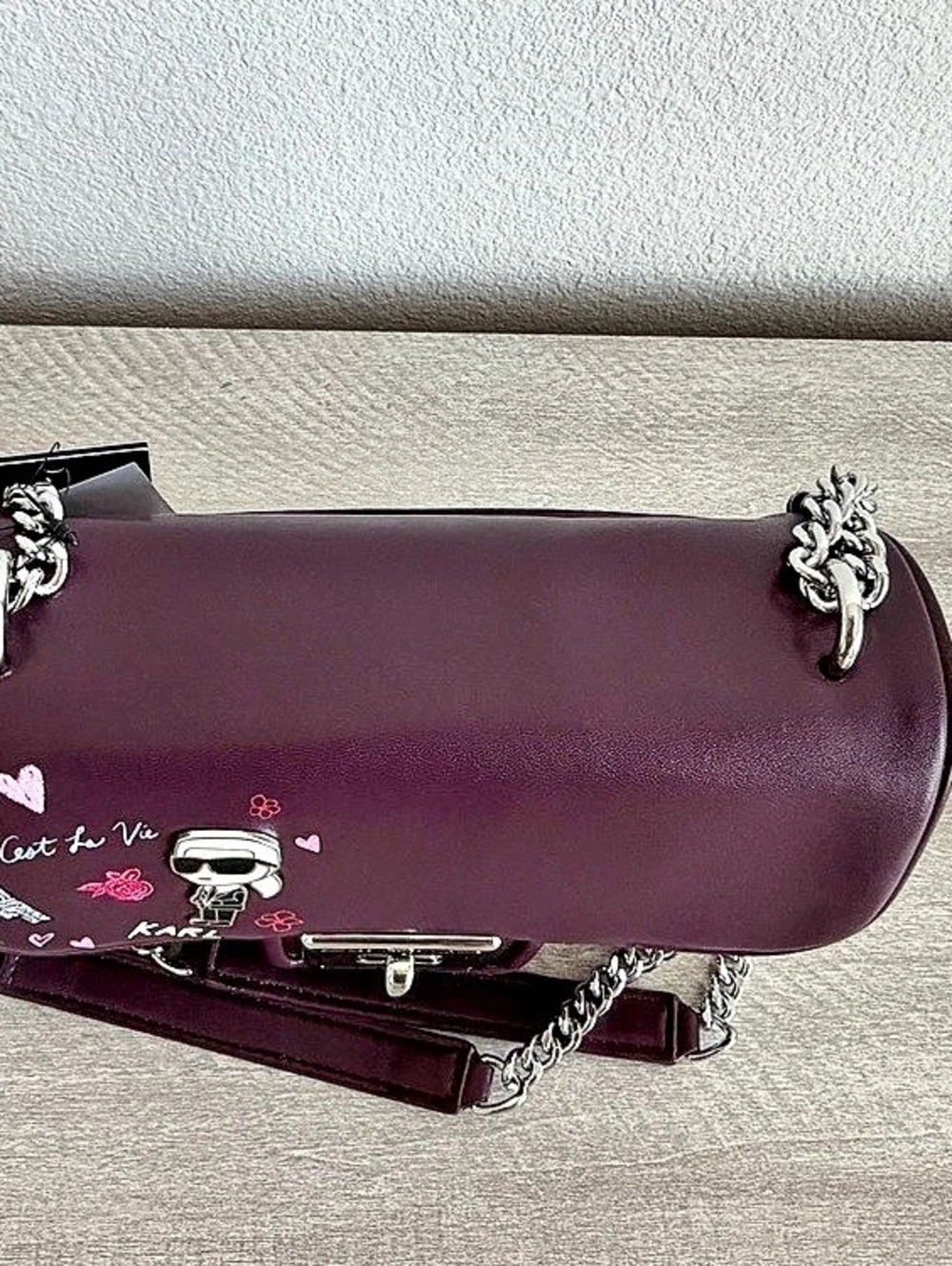 Karl Lagerfeld Paris Karl Choupette Burgundy Shoulder Crossbody Bag NWT - Picture 3 of 12